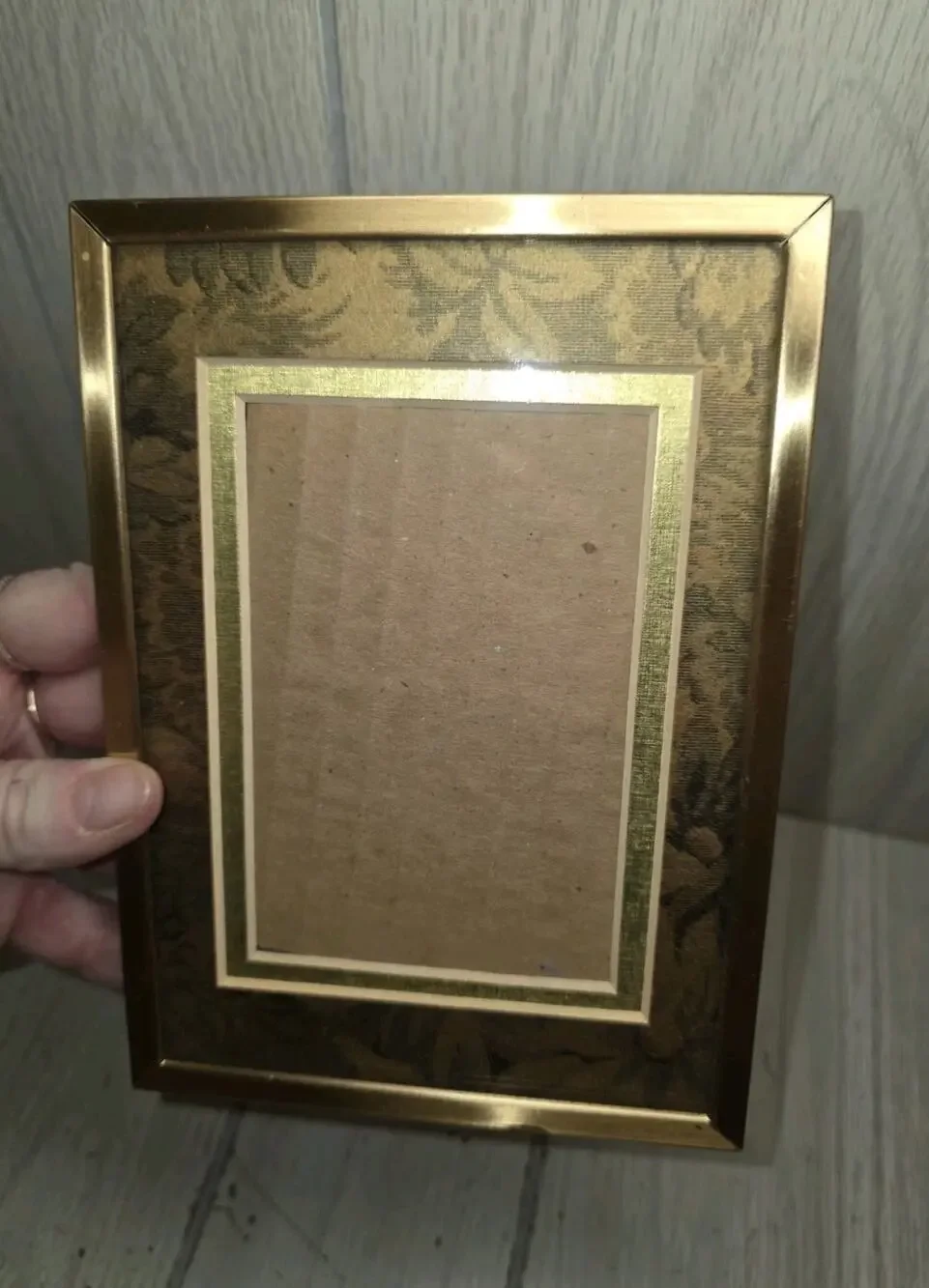 Vtg 70s Gold Frame Brown Floral Mat Picture Frame 5